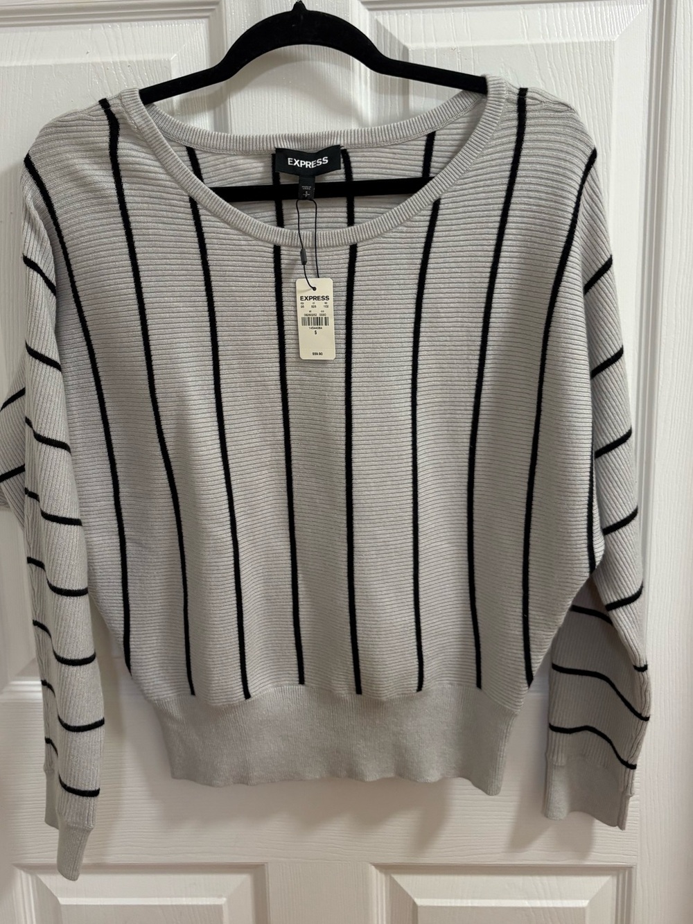 Express grey and black striped dolman sleeve crew neck sweater, NWT